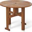 Furinno FG17035 Tioman Hardwood Patio Furniture Gateleg Round Table in Teak Oil, Natural (Gateleg Folding Table)