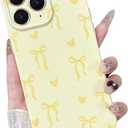 Case for iPhone 11 Pro Max, Cute Ribbon Bow Love Heart Pattern Aesthetic Gloss Phone Case, Raised Lens Edge Protection, Stylish Slim Soft TPU Protective Cover for iPhone 11 Pro Max, Yellow