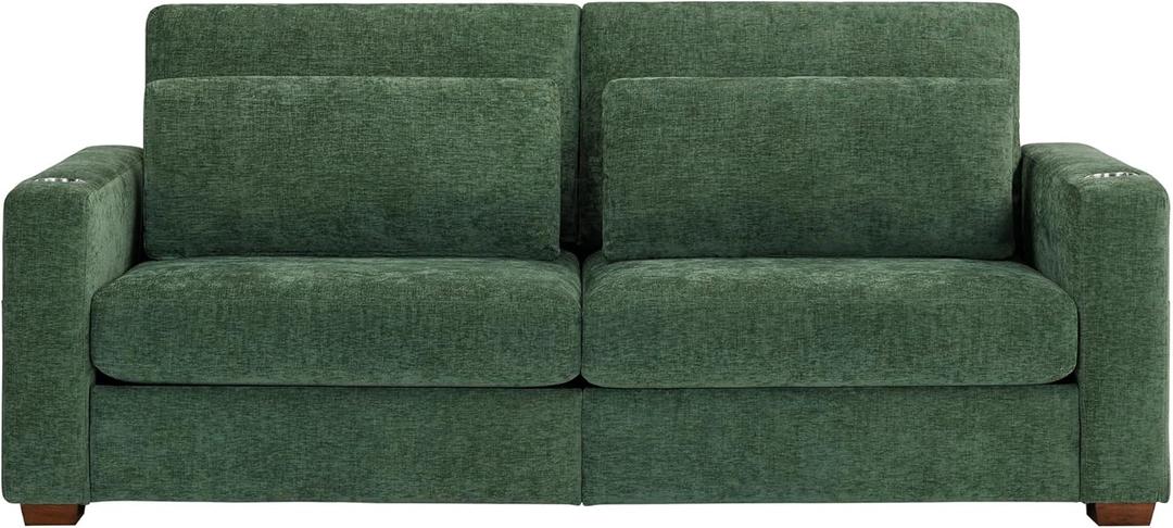 KISLOT 89" Sofa Couch for Living Room Chenille Upholstered Couch with Deep Seats and Wide Armrests 3 Seater Comfy Sofa with Cup Holders, USB & Type-C Ports, Spring Cushion, Solid Wood Frame Green