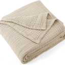 Carriediosa 100% Cotton Muslin Throw Blanket 50" X 70" Throw XL Size4-Layers Summer Gauze Throws for Bed CouchSoft Lightweight Breathable Linen Blankets Bedspread for Adults All SeasonKhaki