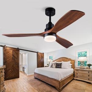 BOJUE 60 Inch Ceiling Fans with Lights and Remote Control, Dimmable LED Light,Quite DC Motor, Indoor Outdoor Wood Ceiling Fan with 3 Blade for Patio Living Room, Bedroom, Office, Summer House (Black Walnut)