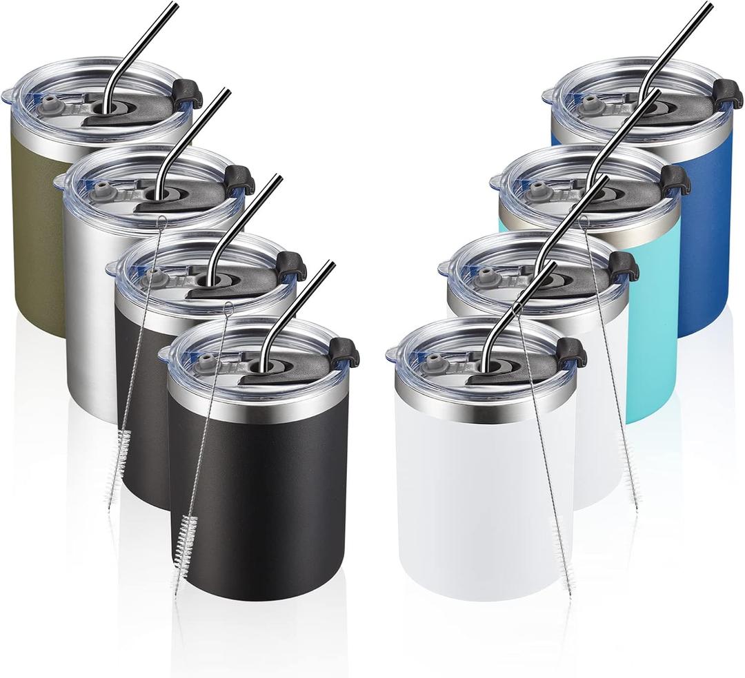 MEWAY 12oz/8 Pack Coffee Mug With Lid, Insulated Stainless Steel Reusable Coffee Cup, Double Wall Durable Coffee Mug, Powder CoateFor Coffee, Beer, Home, Office(MIX,8 Pack)