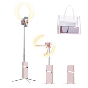 yAyusi Portable Ring Light with Stand, 4000mAh Battery Operated Cordless 10" Ring Light, Foldable Travel Ring Light, 79" Tripod Stand for Video Conference/Selfie/Live Stream/Makeup，Pink