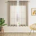 Guken Camel Sheer Curtains 63 Inch Length 2 Panels Sets for Living Room Bedroom 52 Inch Width Farmhouse Boho Drapes Light Filtering Pom Pom Curtains Tufted Semi Sheer Rod Pocket,W38xL63