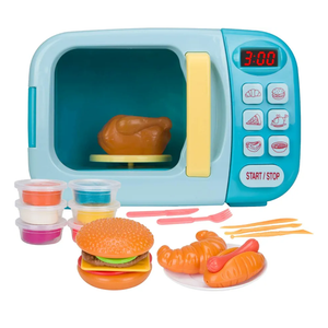 Microwave Toys Kitchen Play Set with Light Sound,Kids Pretend Play Electronic Oven with Play Food and 6 Color DIY Play-Dough for Children Ages 3+ Years (Blue)