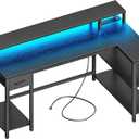 SUPERJARE 53 inch L Shaped Gaming Desk with LED Lights & Power Outlets, Reversible Computer Desk with Shelves & Monitor Stand, Corner Desk with Drawer, for Home & Office, Black