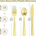 Dealusy 200 Count Heavy Duty Gold Plastic Silverware, 100 Forks, 50 Spoons, 50 Knives, BPA-Free, Heat Resistant, Disposable Plastic Utensils Set Cutlery Set, Plasticware Bulk