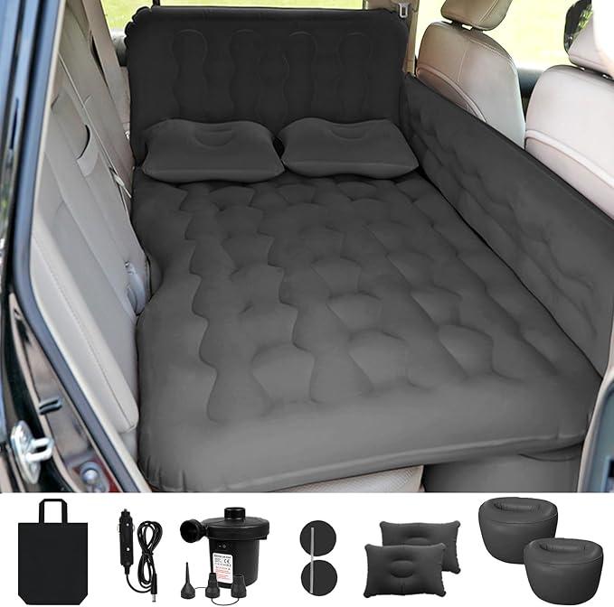 ISWEES Car Bed SUV Air Mattress, Car Air Mattress with Electric Air Pump, 2 Inflatable Pillows and 2 Footrests for Back Seat, Side Seat,Trunk Sleeping - Upgraded -Thickened Camping, Black