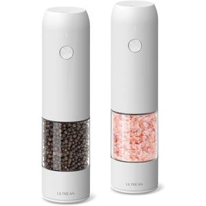 Ultrean Pepper Grinder, Rechargeable Salt and Pepper Grinder with 6 Adjustable Coarseness, LED Light, One-Hand Automatic Operation, White