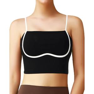 HORISUN Sports Bras for Women, Workout Tank Square Neck Double Layer Tank Tops, Yoga Tops for Women Built in Bra,Black, Large