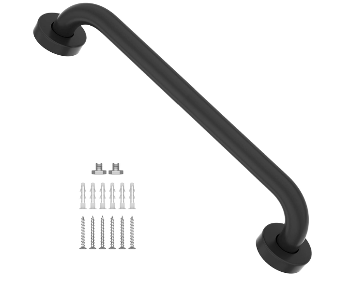 16 Inch Matte Black Shower Grab Bar1" Diameter, iMomwee Stainless Steel Elderly Safety Bars, Bathroom Shower Balance Bar, Wall Handrail Support, Handicap Senior Disabled Pregnant Assist Bath Handle