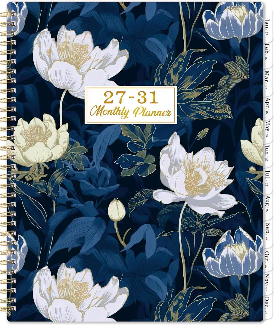 2027-2031 Monthly Planner - 5 Year Planner/Calendar from JAN. 2027 - DEC. 2031, 9" x 11", Monthly Tabs, Back Pocket, Twin-Wire Binding, Transparent Waterproof PP Cover