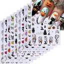 10Sheets Halloween Cute Cartoon Nails Art Stickers Ghost Mushroom Skull Pumpkin Nail Decals Black Cat Spider Bat Nail Supplies Colorful Rabbits Designs Nail Accessories for Women Manicure DIY Decor