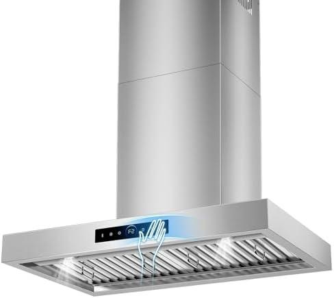 30 inch Range Hood Wall Mount, 1200 CFM with 4-Speed Gesture Sensing & Touch Control, Stainless Steel Ducted Kitchen Stove Vent Hoods with 2 LED Lights, Time Setting, Dishwasher-Safe Baffle Filters