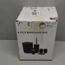 Bathroom Accessory Set, 6 Pcs Bathroom Essential Includes Toothbrush Holder, Toilet Brush with Soap Dispenser, Toothbrush Cup, Soap Dish, Trash Can (Brown, Bamboo)