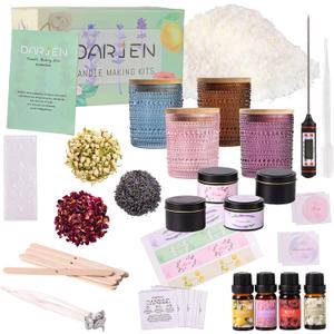 DARJEN Candle Making Kits for Adults - Candle Making Supplies with 4 Candle Jars(Amber, Pink, Blue, Purple), Candle Tins, Soy Wax, Scents, Dried Flower & More, DIY Starter Candle Making Kit Home Decor (2.5LB)