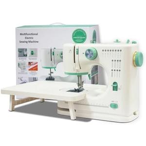 ShyangLiang Portable Sewing Machine for Beginners, 16 Built-in Stitches and Reverse Sewing, adjustable sewing speed, small sewing machine with two needle types, foot pedal(with Extension Table)
