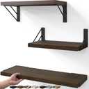 BAYKA Floating Shelves for Wall, Book Shelf for Bedroom, Wall Decor Shelves for Living Room Kitchen, Wood Floating Shelf for Home Decor, Corner Shelf for Bathroom, Office(Dark Brown,Set of 3) (D. Walnut-toned Board & Black Brackets)