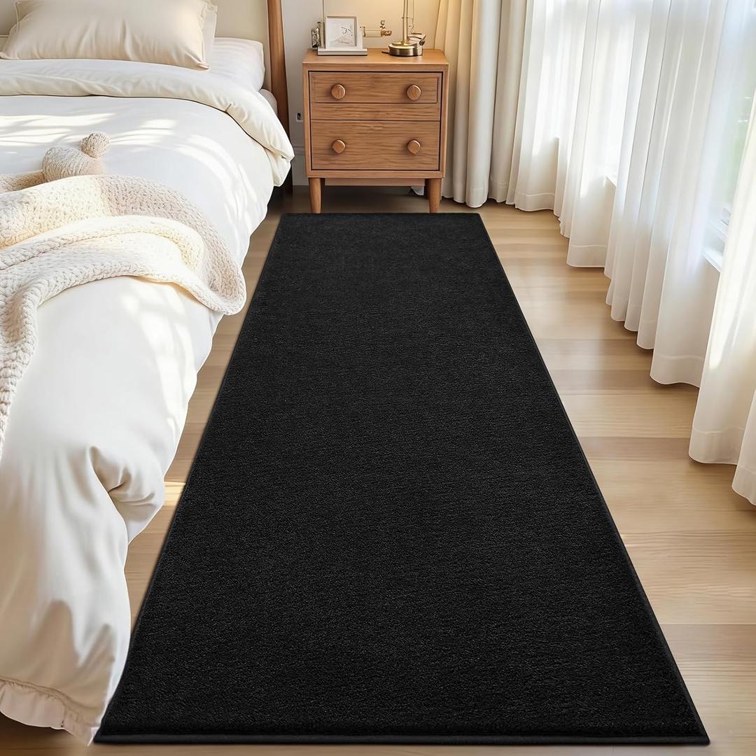 ISEAU 2x6 Runner Rug for Hallway, Soft Memory Foam Carpet with Upgraded Non-Slip Silicone-Grip Bottom, Machine Washable Shaggy Indoor Rug for Kitchen Entrance Nursery Office Bedside Dining Room, Black