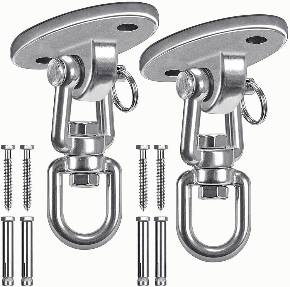 SELEWARE Ceiling Swing Mount Stainless Steel Swing Hangers Free Swivel Swing Hooks for Yoga Swing Indoor Outdoor Swing Set Porch Swing Chair Punching Heavy Bag 2000 lbs Capacity Each 2 Pack
