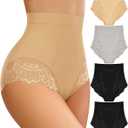 Women's Underwear High Waisted Light Tummy Control Lace Ladies Panties Full Coverage High-Cut Nylon 4 Pack (Medium, Multicolor)