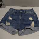 luvamia Women's Ripped High Waisted Denim Shorts Stretchy Cuffed Hem Jean Shorts (Blue, S)