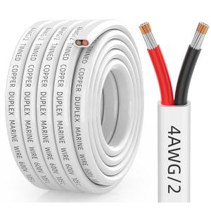 CONEPY 4 Gauge Marine Wire, 4/2 Duplex Tinned Copper Marine Grade Cable, IP68 Waterproof/Corrosion-Resistant PVC Stranded 4 AWG Wire for Boat, Automotive, Solar, Trolling Motor, Battery (15FT)