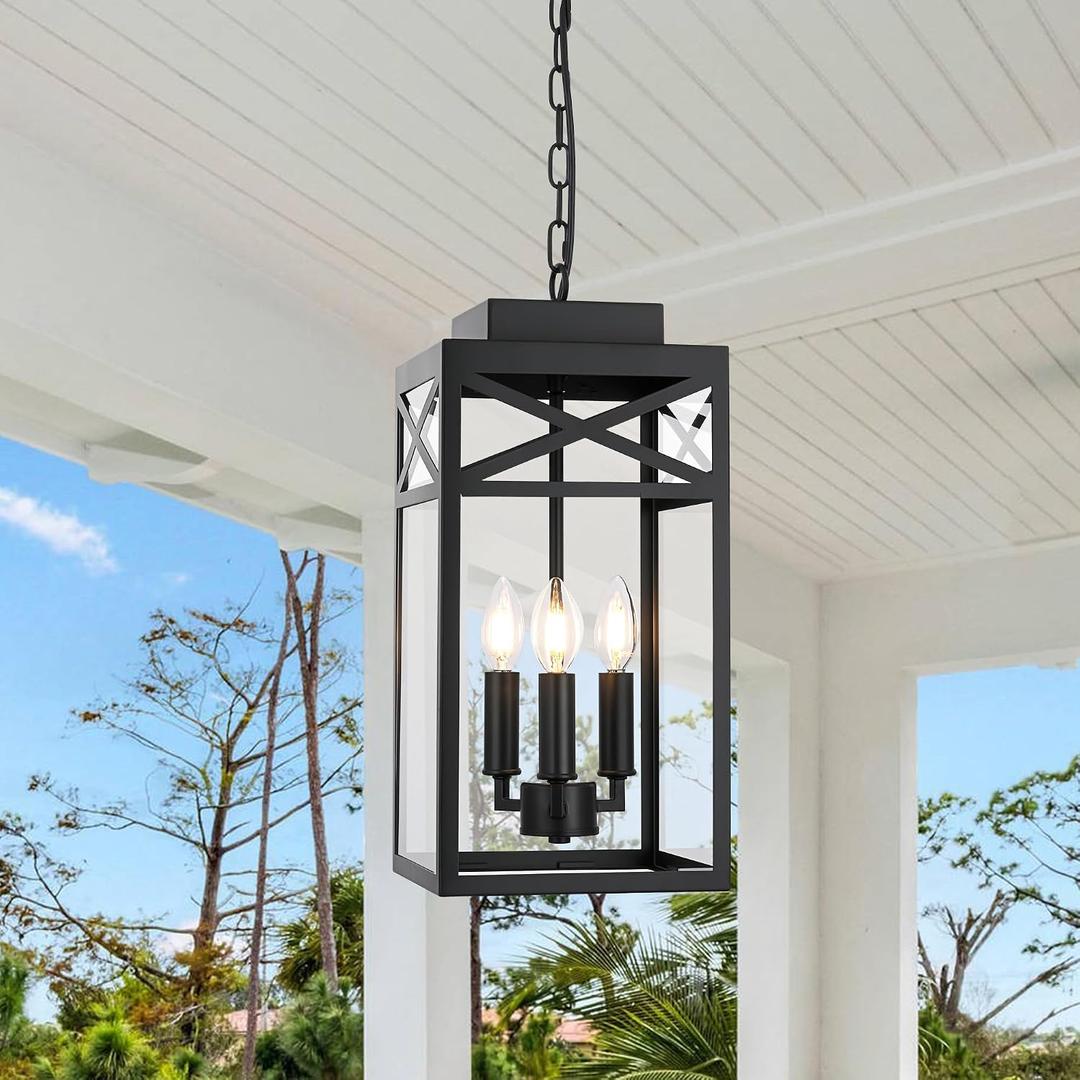 TODOLUZ 3 Lights Chandelier Lighting Mid-Century Candle Farmhouse Pendant Lighting Fixture Black Rustic Ceiling Light for Island Light Dining Room Bedroom Foyer Restaurant Farmhouse