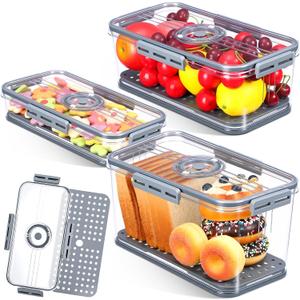 LemonRoad 3 Pack Bread Boxes for Kitchen Countertop Airtight Loaf Bread Storage Container Time Recording 3 Size Breads Keeper Saver Container with Lid for Homemade Breads Toast Loaf Donut and Cookies
