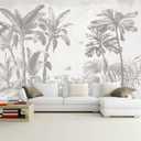Gray Jungle Landscape Wallpaper Mural Tropical Banana Leaf Wall Mural (Not Peel and Stick) 106" x 70"