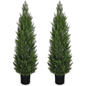 Briful 4FT Artificial Cedar Topiary Trees for Outdoor Set of 2, UV Resistant Faux Cedar Plants in Pot for Front Door Porch Entryway, Indoor Outdoor Decorative Greenery, Fake Shrubs for Home Patio