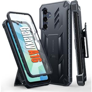 FNTCASE for Samsung Galaxy A16-5G Case: Military Grade Rugged Cell Phone Cover with Kickstand & Holster | Shockproof TPU Protection Bumper Matte Textured Design for Galaxy A16 Cases 6.7 inch - Black