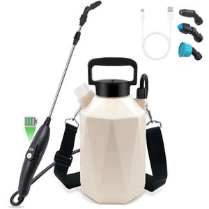 Battery Powered Garden Sprayer, 1 Gallon Electric Sprayer in Lawn with USB Rechargeable Handle, Retractable Wand, 3 Mist Nozzles, Yard Water Pump Sprayers with Adjustable Shoulder Strap for Gardening