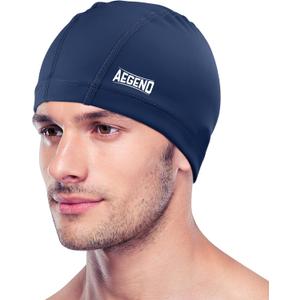 Aegend Fabric Swim Cap, Silicone Waterproof Layer - Breathable Cloth Swimming Cap, Keep Hair Dry with Hight Elasticity for Youth(8-16) Adult, 2 Sizes to Choose (Medium, 1 Pack-Navy Blue)