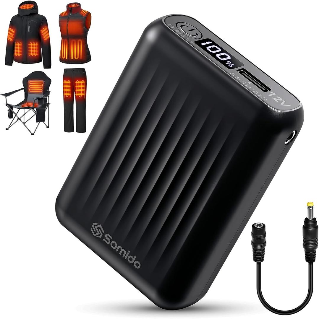 Heated Jacket Vest Battery Pack 18400mAh 12V Fast Charging PD3.0/2.0 Rechargeable Power Bank with Adapter Cable Compatible with DEWBU Wulcea Gotobi iHood Genovega Topdot