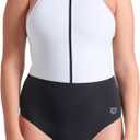 ARENA Women’s Silvia Shapewear One Piece Swimsuit Cross Back B Cup Built in Bra Ladies Bathing Suit Shaping Tummy Control Swimwear, Black/White/Black, Size 34