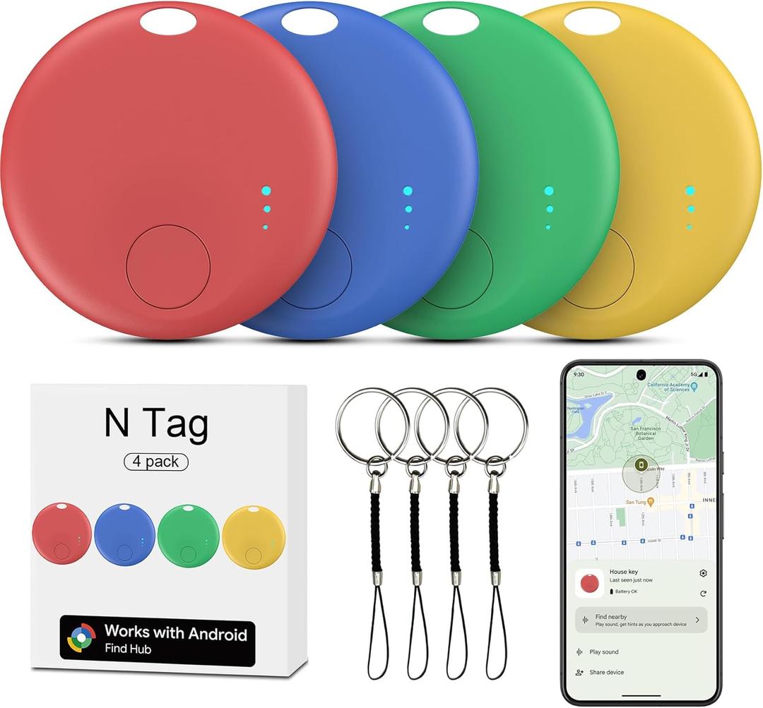 Air Tracking Tags-4 Pack Android, Android Tracker Tags, Work with Google's Find Hub App, Bluetooth Smart Tracking Tag, Item Finder Tracker for Keys, Wallet, Suitcases (Multi-Coloured)
