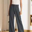 Sarin Mathews High Waisted Wide Leg Pants for Women Business Casual Dress Pant Palazzo Long Work Trousers with Pockets (Gray, L)