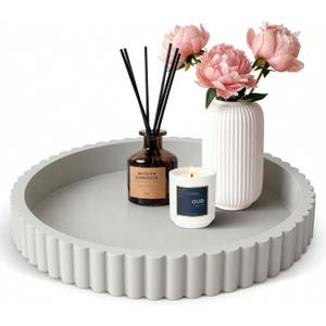 Decorative Tray for Coffee Table Decor, 11" Round Wooden Coffee Table Tray, Modern Decorative Trays for Home Decor, Living Room, Entry, Dining Room (Grey)