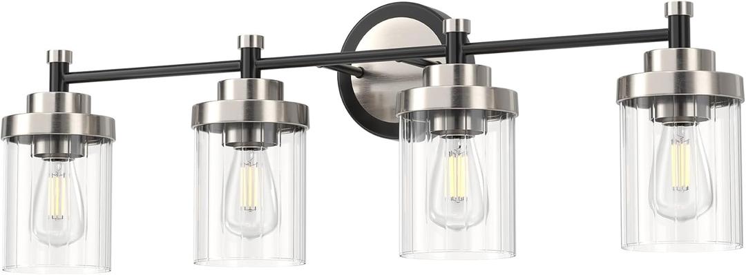 VONLUCE Vanity Lights for Bathroom, 4-Light Bathroom Light Fixtures Over Mirror, Black & Nickel Vanity Lights for Bathroom