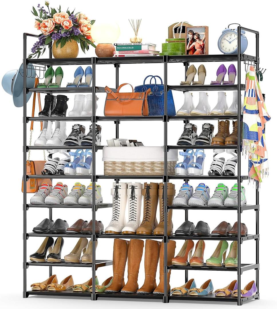 Kottwca 9-Tier Metal Shoe Rack Organizer for 50-55 Pairs - Space Saving Shoe Storage Shelf for Entryway, Closet, Bedroom, Hallway, 3 Row 9 Tier