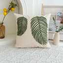Linen Green Leaf Throw Pillow Cover, Square Pillowcase with Tufted Tropical Palm Leaves, Modern Decorative Cushion Sham for Rustic Spring Summer Home Outdoor Decor, 18x18 inches, 1 Pc (Lime)