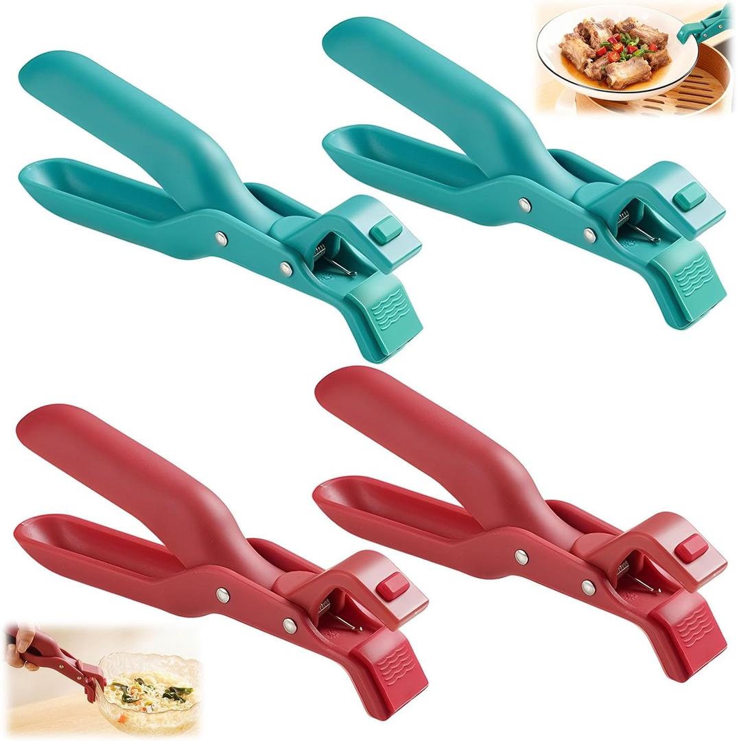 4PCS Hot Plate Gripper Tongs,Multi-Function Anti-Scald Bowl Clip,Silicone Non-Slip Hot Dish Plate Holder Tongs,Kitchen Silicone Anti Slip Clip,Kitchen Utensil for Bowls,Pans,Dishes-Microwave&Oven Safe