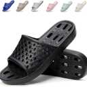 Xomiboe Shower Shoes Men Quick Drying Women Shower Sandals Non-Slip Comfortable House Slippers Bathroom Hotel Flip Flops Slides With Students Gym (Black)