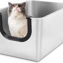 Yangbaga Extra Large Stainless Steel Litter Box, Leak Proof 12 Inches High Sides for Urine & Litter Trapping, Corner Litter Box for Kittens, Older Cats,Non-Stick,Non-Slip,No Sharp Edges