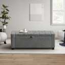 GRAINELL Storage Ottoman Bench, Upholstered Tufted Bedroom Bench with Storage, End of Bed Storage Bench for Living Room & Entryway, 350 lb Capacity, Linen Light Gray, 15.35 x 43.3 x 23 inches