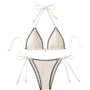 Women's 2 Piece Triangle Beach Bikini Sets Color Block Halter Swimsuit Bathing Suit , Large, Beige