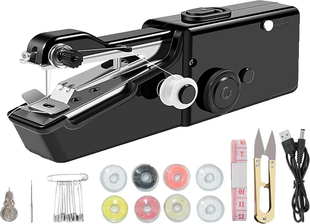 Handheld Sewing Machine Electric Sewing Mini Portable Sewing Machine Suitable for Beginners Sewing Clothes Family Travel DIY (Black)