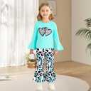 Toddler Girl Clothes Long Flare Sleeve Tops Bell Bottom Pants Baby Girls Clothing Sets Cartoon Graphic Outfit (3-4 Y, Blue)