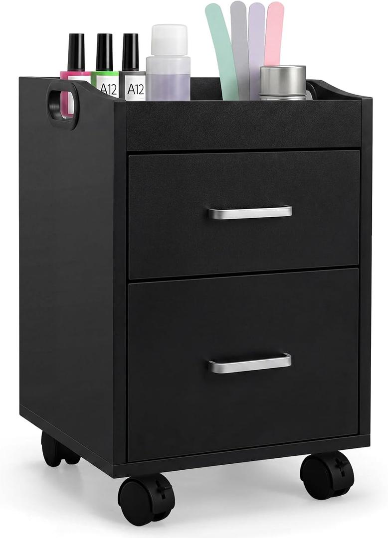 Geelin Pedicure Trolley Cart 13.5"x12.5"x19" Portable Double Layer Pedicure Station with Wheels for Nail Salon, Spa, Beauty Salon, Home Bathroom Manicure Pedicures Equipment(Black)